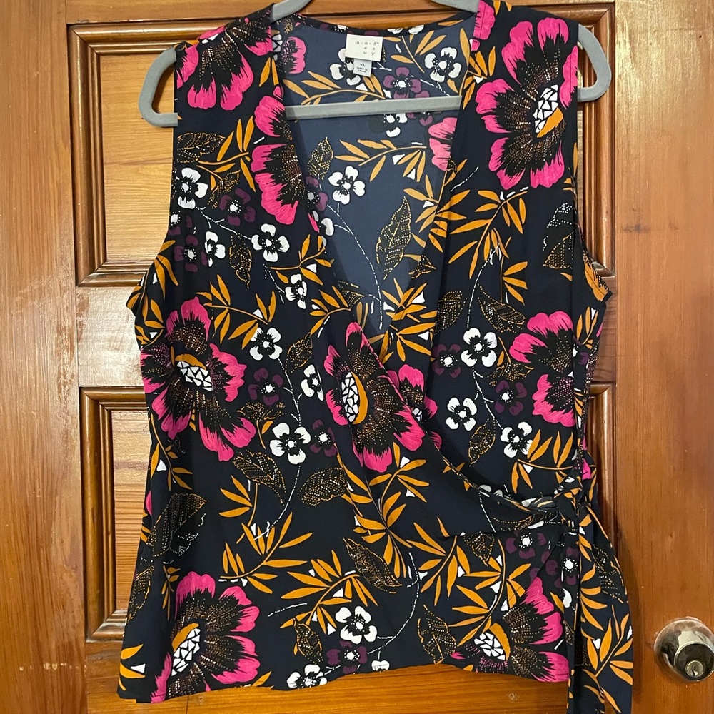 Navy Floral Wrap Top